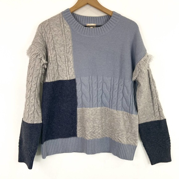Hem & Thread Sweaters - Hem & Thread Women's Patchwork Fringe Cable Knit Sweater size Small